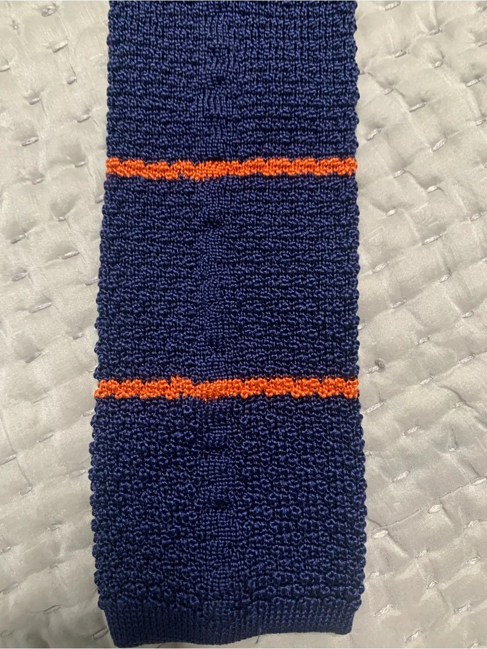 J. Crew Navy and Orange Striped Knit Tie